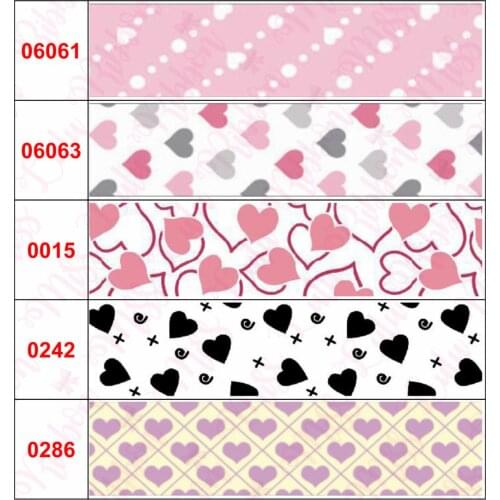16mm-75mm Colorful Heart Series Printed Grosgrain/Foe Ribbon DIY Valentines Day Sweet Pack Decor Hair Bowknots 50yards/roll