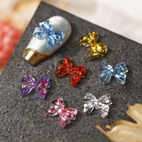 20Pc Bowtie Shaped 3D Aurora Colors Nail Rhinestones Holographic Sparkly Nail Art Charms Nail Glitter Jelly Ornament Accessories