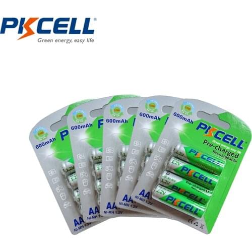 20PCS PKCELL AA 1.2V 600MAH NIMH AA rechargeable battery aa LSD Pre-Charged Batteries Recharging For Toys Camera Microphone