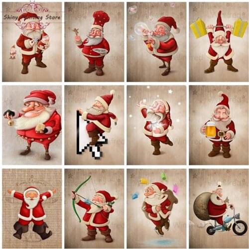 Full Diamond Painting Santa Claus Cartoon Portrait Cross Stitch 5D Diamond Embroidery Handmade Rhinestones Decor Christmas Gift