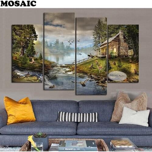 5D DIY Diamond Mosaic Embroidery LAKE Hunting Cabin Diamond Painting Full square Rhinestone cross stitch Decor diamond mazayka