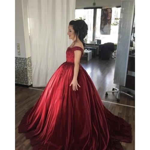 Burgundy Ball Gown Appliques Velvet Prom Dresses Long Off Shoulder Formal Evening Party Ball Gown Robe De Soiree