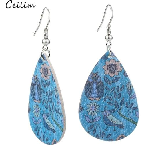 Bohemian Fashion Floral Leather Earring for Women Gifts 2020 New Colorful Water Drop Teardrop Dangle Earrings Statement Jewelry