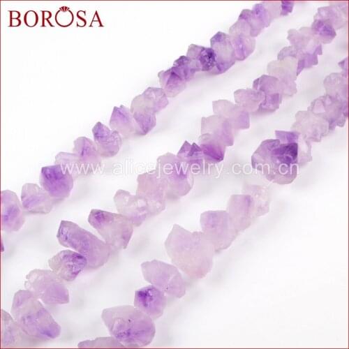 BOROSA 2018 5Strands 16inch Raw Short Natural Amethysts Chip Point Loose Beads Natural Purple Crystal Bead Jewelry Finding LS023