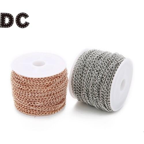 DC 3*4mm Rose Gold Silver Color Iron Metal Extender Chain Link Chains for Necklaces Bracelets DIY Jewelry Makings 10yards/roll