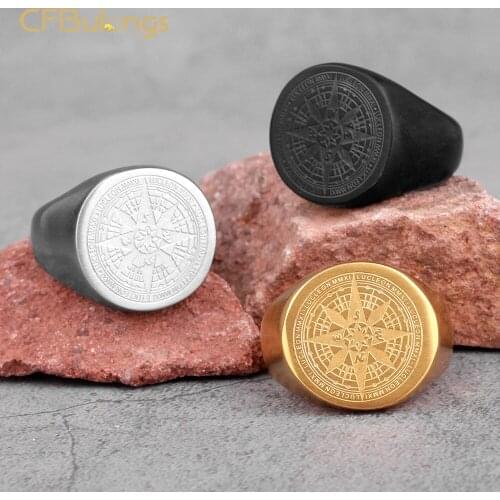 CFBulongs Vintage Nordic Vikings Compass Ring Stainless Steel Simple Design Creative Men Jewelry Boyfriend Gift