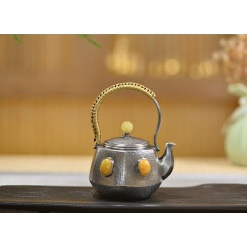 Silver pot 999 sterling silver handmade tea set Japanese retro teapot kettle home tea ceremony Kungfu tea set 180ml