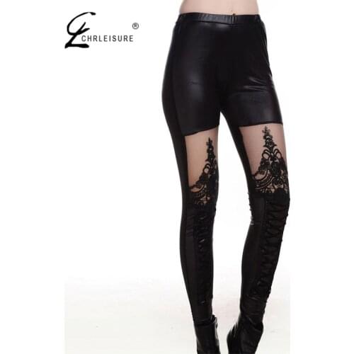 CHLEISURE S-XL Womens Sexy Lace Patchwork Punk Rock Leggings Casual Legging Calzas Deportivas Mujer Punk Style Leggins