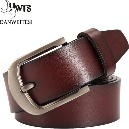 [DWTS] fashion cow genuine leather men fashion classice vintage style male belts for men pin buckle size 125cm