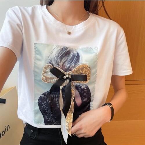GGRIGHT Tee Shirt Femme Bow Womens Tops White T Shirt Women 2021 New Summer Short Sleeve Woman Clothes Casual Tshirt Female