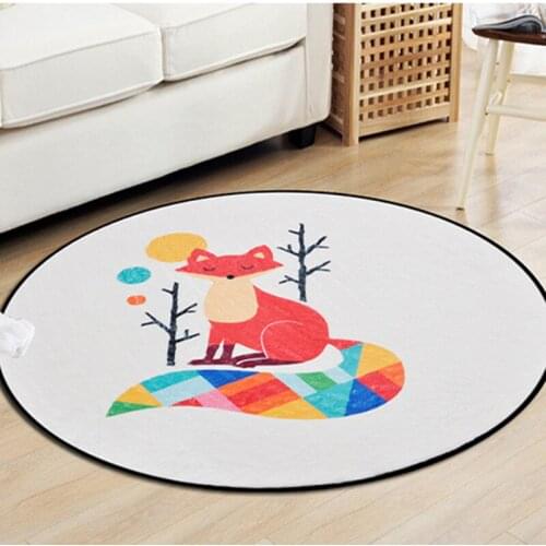 Geometric Colorful Fox Round Carpets For Living Room Cartoon Soft Carpet Bedroom Decor Chair Computer Floor Room Mat Rugs Kids