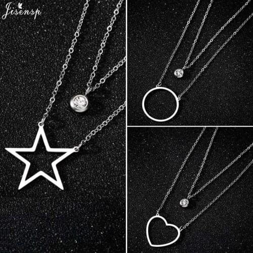 Jisensp Fashion Pearl Star Double Layer Necklace Geometric Necklaces Pendant Stainless Steel Jewelry for Women Birthday Gift