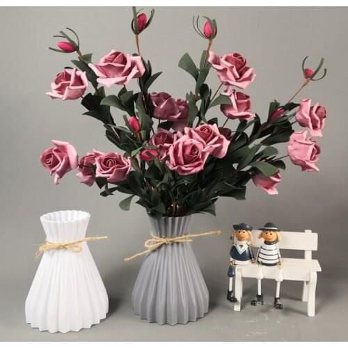 Ceramic Flower Pot Imitation Rattan Flower Vase Home Plastic Vase Unbreakable Plant Basket Arrangement Decoration