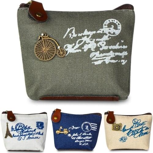 1PC Mini Square Wallet Canvas Coin Purse Kids Student Classic Zipper Key Bag Retro Coin Wallet Change Wallet