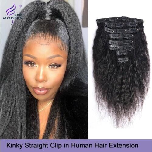 Modern Show Hair Brazilian Yaki Straight Clip In Human Hair Extensions Remy Natural Color 8 Pieces/Sets Perruque Full Head 120G