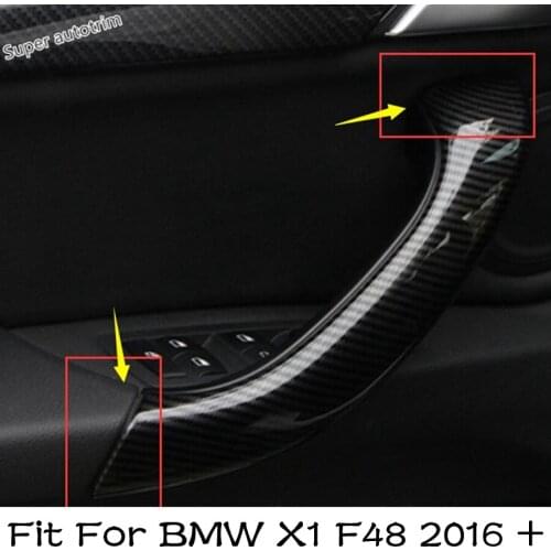 Lapetus Carbon Fiber Look / Matte Inner Door Handle Handrail Panel Cover Trim 4Pcs For BMW X1 F48 2016 - 2021 ABS Accessories