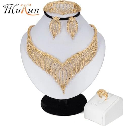 MUKUN Fashion African Beads Jewelry Set Brand Exquisite Dubai gold-colorful Jewelry Set Nigerian Woman Wedding Bridal Bilace Set