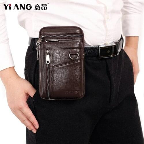 YIANG Mens Genuine Leather Flip Belt Hip Fanny Bag Cigarette Purse Pocket Male Cowhide Cell Mobile/Phone Case Cover Waist Pack
