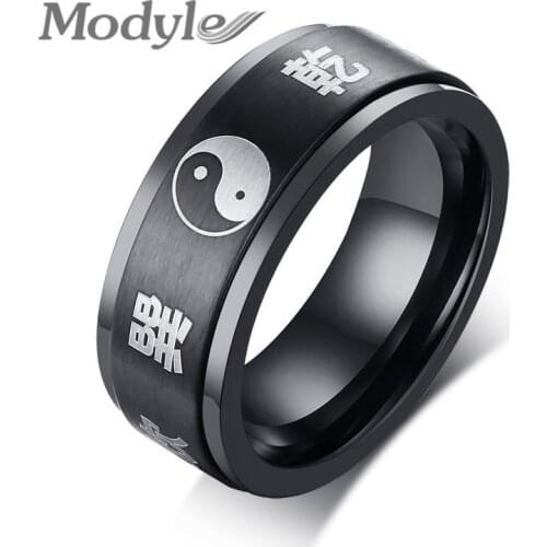 Modyle New Brand Spinner Yingyang Bagua Balance Ring for Men Black Stainless Steel Wedding Ring Jewelry Christmas Gifts