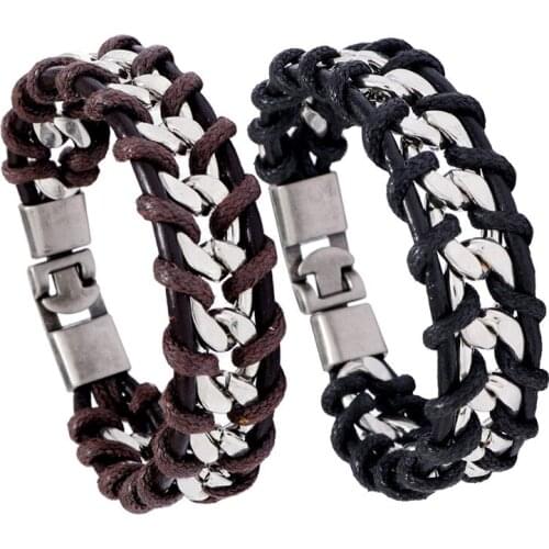 Mens Cowhide Woven Bracelet Personality Punk Style Chain Bracelet Fashion Jewelry