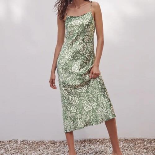 The latest design ladies floral print dress women long dress sexy beach female vacation sling suspender dress