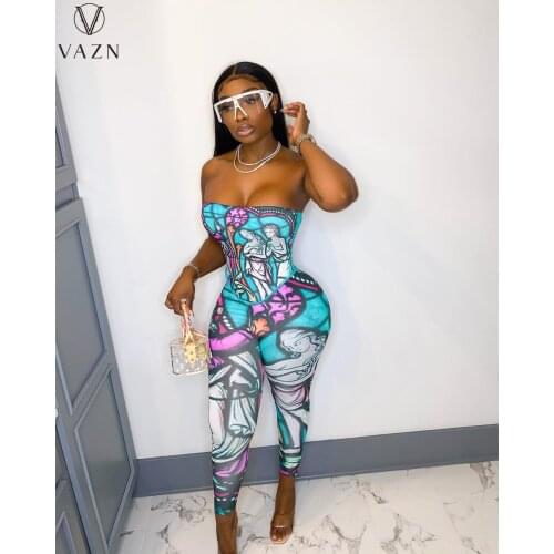 VAZN 2021 New Vintage Europe And America Young Sexy Strapless Sleeveless Long Pencil Pants High Waist Women 2 Piece Set