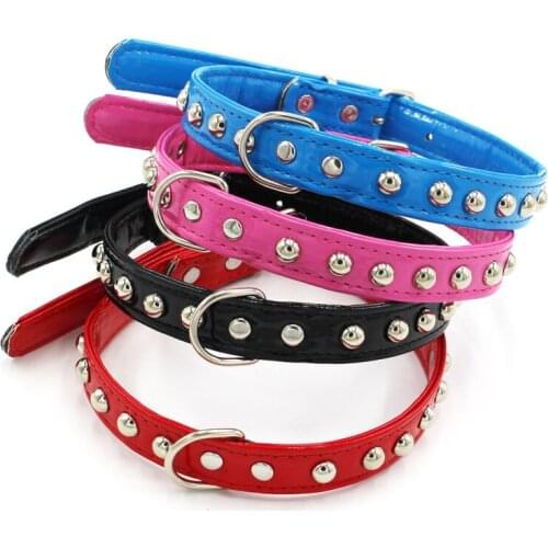 Small Cats Dogs Collars Rivet PU Leather for Pet Accessories Puppy Necklace Chihuahua Supplies Personalized