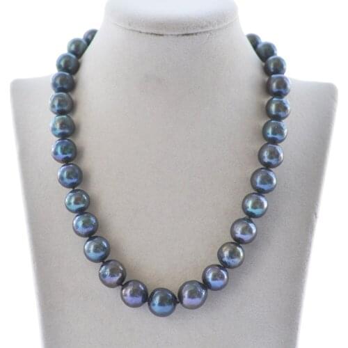 MCT·STAR Z10520 17"-24" 15mm Peacock Black Round Freshwater Pearl Necklace CZ