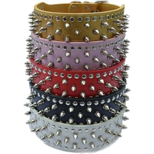 Pitbulls Spiked Dog Collar 2 Inch Wide Pu Leather Collars For Big Dogs Breeds Mastiff Large Pet Products Dog Supplies