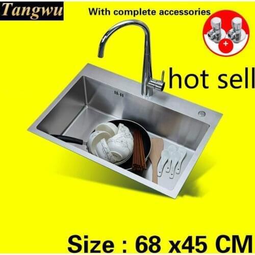 Free shipping Hot sell durable Kitchen sink manual food grade 304 stainless steel 4 mm thick single slot 68 x45 CM