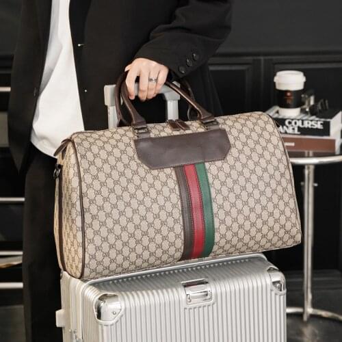 Luxury Brand Design Travel Duffle Bag Plaid Leather Waterproof Large Capacity Fitness Gym Boarding Bags Male Luggage Handbags