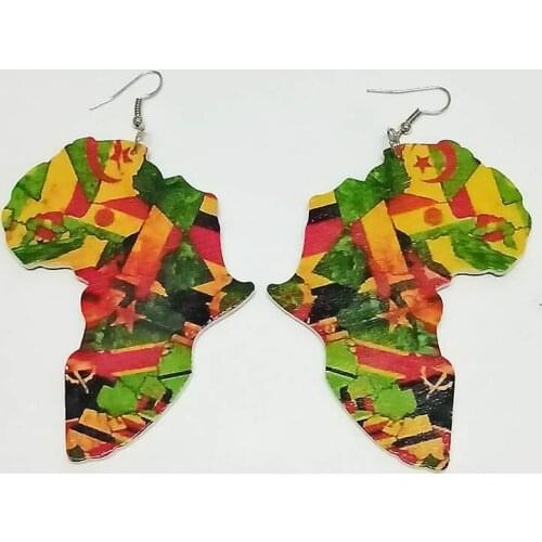 Nature Wood Africa Continent Map Elephant Animal Printing Earrings Wooden Fashion African Hiphop Ethnic Tribal Retro Jewelry
