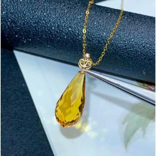 Shilovem 18k yellow gold citrine pendants fine Jewelry women party new classic plant gift none necklace 10*20mm mymz1020211j