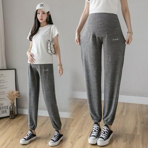 81952# Maternity Pants Spring Autumn Embroidery Pants Loose Comfy Belly Support Pants Elastic Waist Maternity Trousers