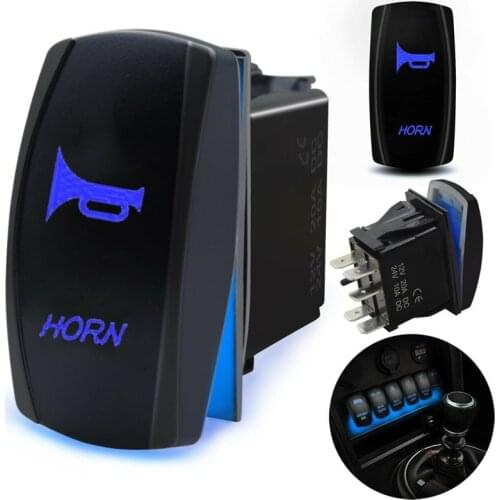 DC 12V/24V Blue LED Horn Toggle Rocker On Off Switch Speaker Push Button Car Boat Bell 5 Pins IP67 Waterproof