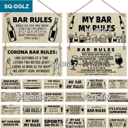 [SQ-DGLZ] Beer Bar Rules Sign Wooden Sign Alcohol Plaque Wood Bar Plaque Pub Wall Decoration Door Hanging Sign Home Decor Poster