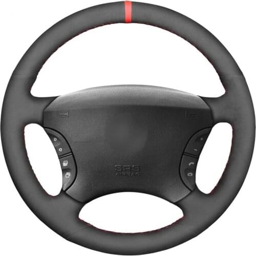 Hand-stitched Black Suede Red Marker Car Steering Wheel Cover for Mercedes-Benz S-Class W220 S500 S600 S430 S350 2004 2005 2006