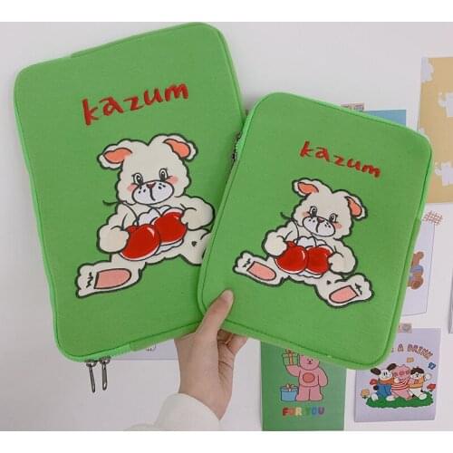 Cartoon Rabbit 11 13 inch Laptop Sleeve Bag Korean Ins Cherry Embroidery Travel Business Linner Bag Soft Laptop IPad Bags WY302