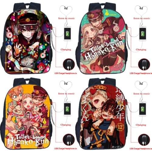 Anime Toilet Bound Hanako Kun Print Unisex USB Backpacks Students Cartoon School Bags Boys Girls Travel Rucksack Kids Mochilas
