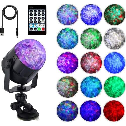 USB IR Remote Starry Sky Galaxy Projector 15Colors Water Wave Magic Rotating Ball Disco Stage Lights KTV DJ Holiday Party Decor