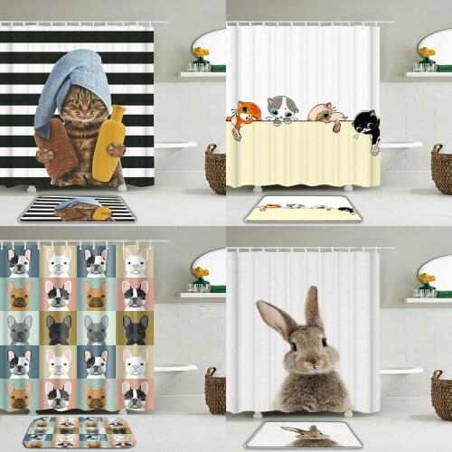 2Pcs/Set Cute Black Bear Shower Curtain Waterproof Bath Curtains Cartoon Animal European American Style Children Shower Curtain