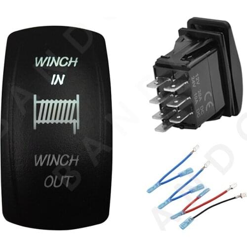 WINCH IN OUT Push Rocker Toggle Switch 7P DPDT White Led Light (ON)-OFF-(ON) for Marine Vehicle Yacht，Jumper Wire，Boat Accessory