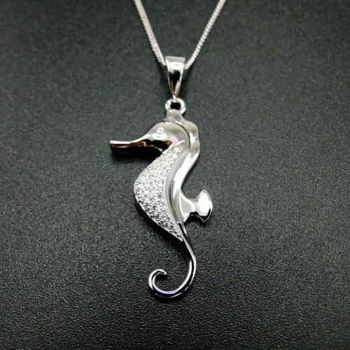 High Quality 925 Sterling Silver Pave CZ Stone Beautiful Seahose Womens Pendant Necklace For Gift