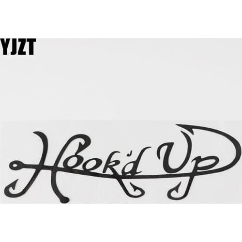YJZT 21.3CMX6.9CM Lovely Hook'd Up Fishing Decal Vinyl Car Sticker Black/Silver 8A-1042