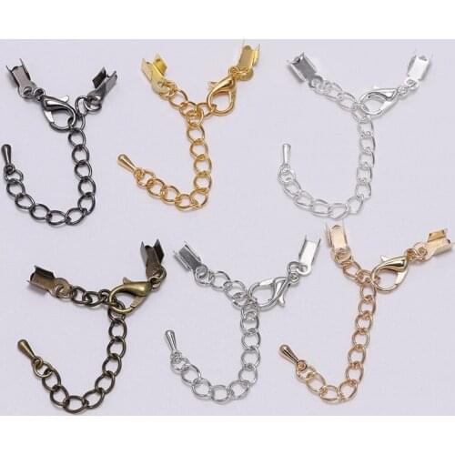 10pcs/lot 3-10 mm Cord clips End Caps With Lobster Clasps Chain Fit Round Leather Cord Connectors For Jewelry Making Supplies