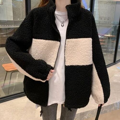 Women Padded Jacket Lamb Wool Coat 2021New Spring Autumn Stand Collar Zipper Sweatshirt Harajuku Loose Warm Cardigan Tops Women