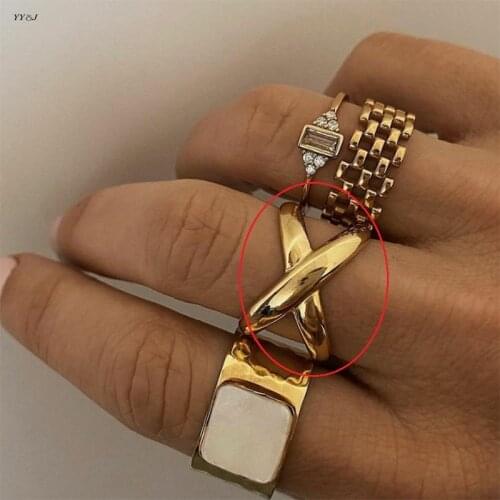 Crossover X shape open rings for women stainless steel gold cuff rings wide free tarnish trendy jewelry 2021 wholesale items