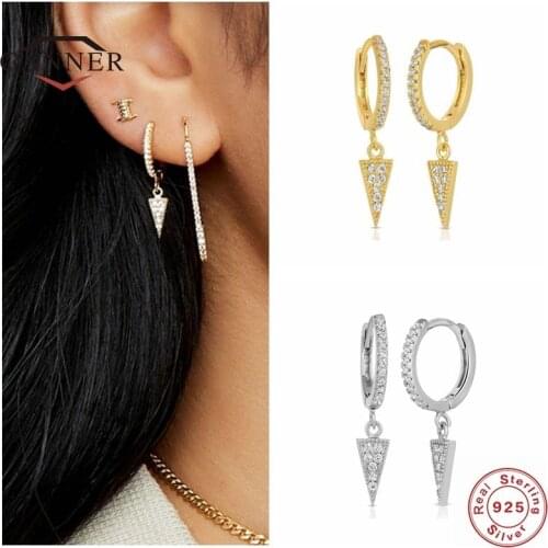 CANNER 925 Sterling Silver Drop Earrings For Women Triangle Zircon Diamond Pendant Piercing Earring Earings Jewelry pendientes