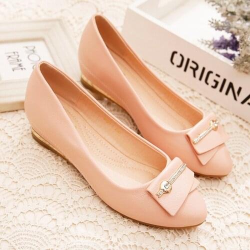 Wedge Single Shoes Female 2019 New Net Red Spring Summer Wild Soft Leather Soft Bottom Flat Bottom Increase In The Peas Shoes