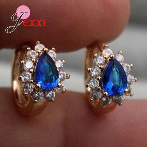 Hot Selling CZ Crystal Dangle Drop Earrings for Women 925 Sterling Silver Gold Color Brincos Waterdrop Cubic Zircon 6 Colors